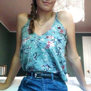 Floral Green Spaghetti Strap Top